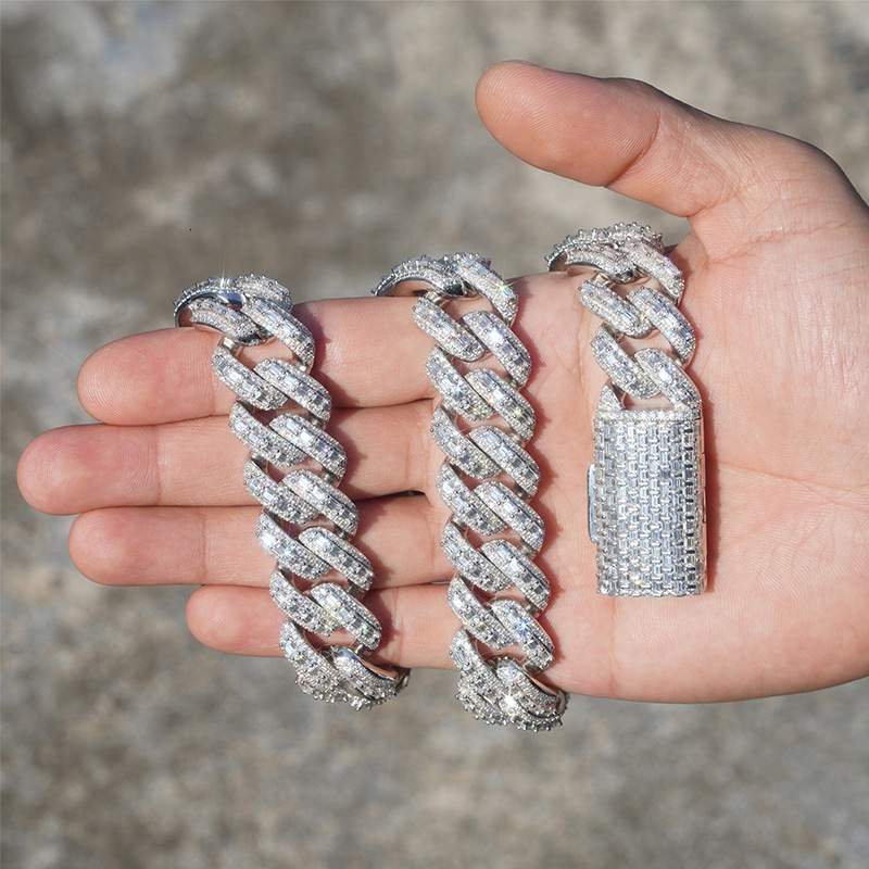 Cuban chain 20mm full set moissanite 925 silver trendy brand accessory mens necklace