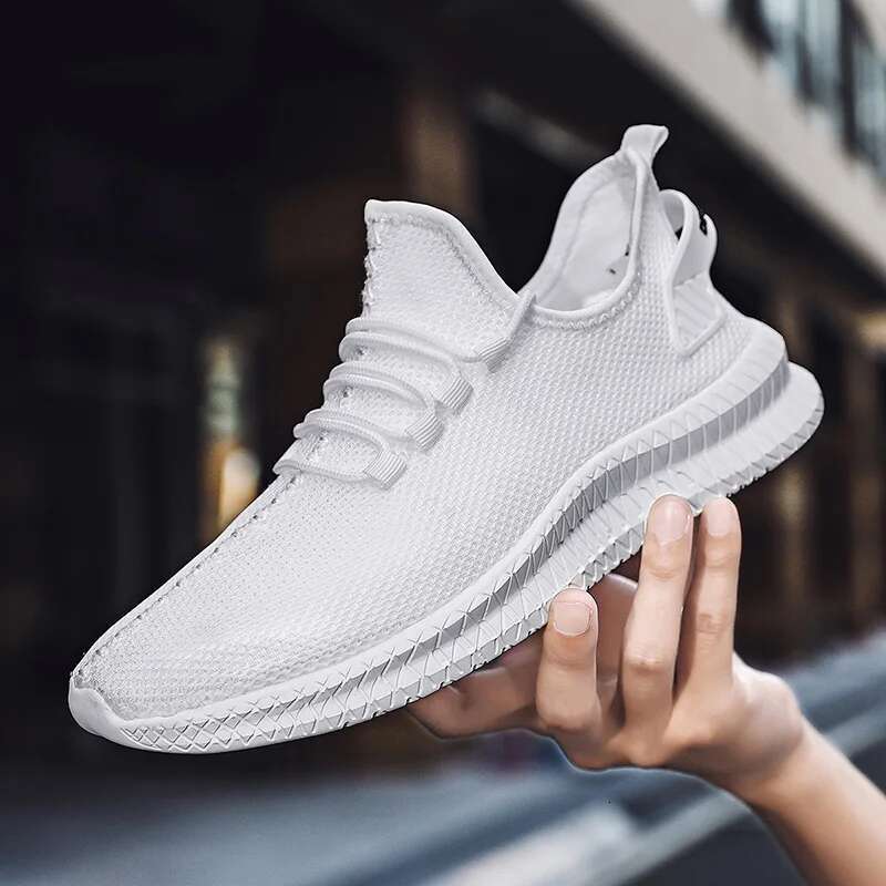Breathable Men's Running Work Shoes Fashion Platform Men Gym&Casual White Mesh Lightweight Anti-slip Sports Sneakers Tennis