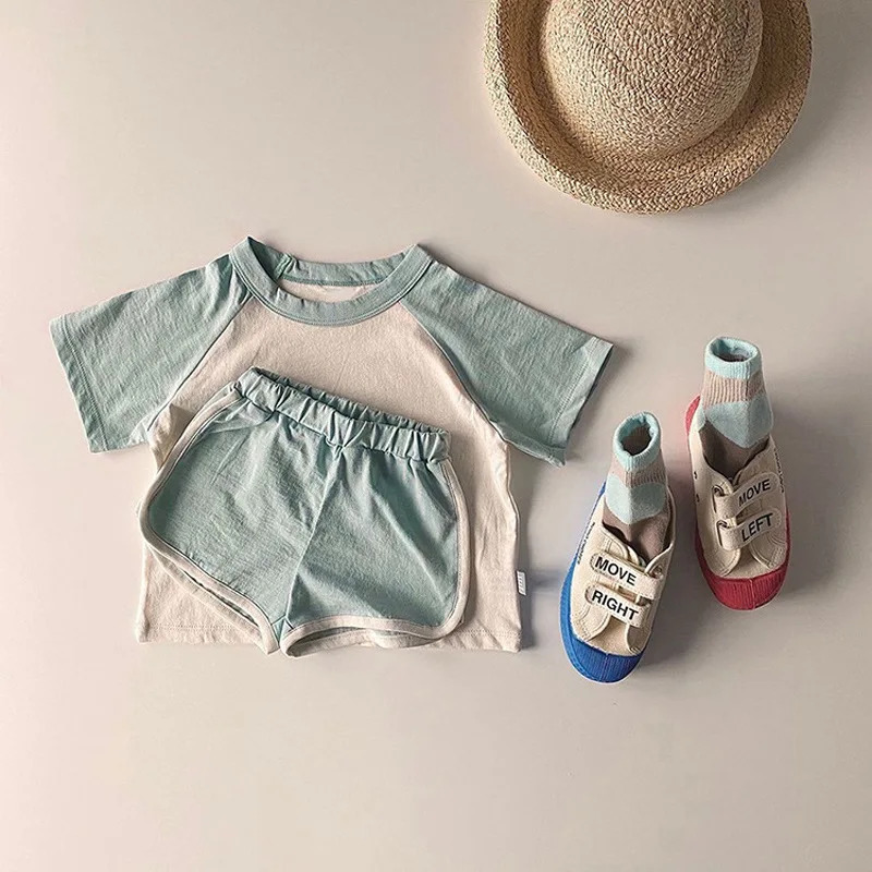 Kids Clothes Girls Sets Summer Short Sleeve Patchwork T-shirts Shorts Suits Outfits Loungewear Baby Boys Clothes Sets 250326