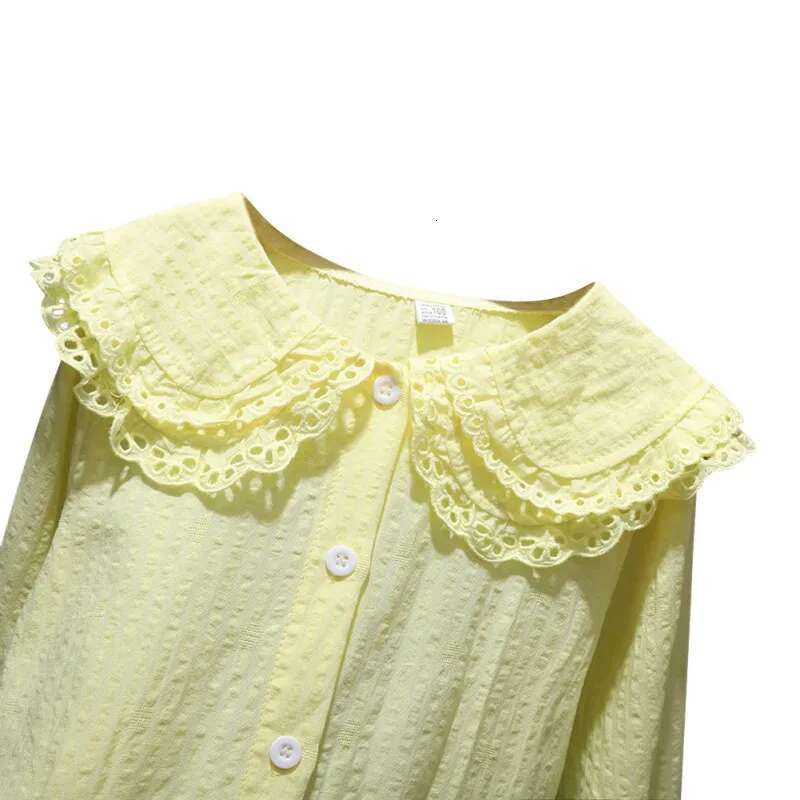 Ddmyshoesvip Autumn Children Style Lapel With Flared Sleeve Cotton Baby Toddler Teen Princess School Girls Blouse Y