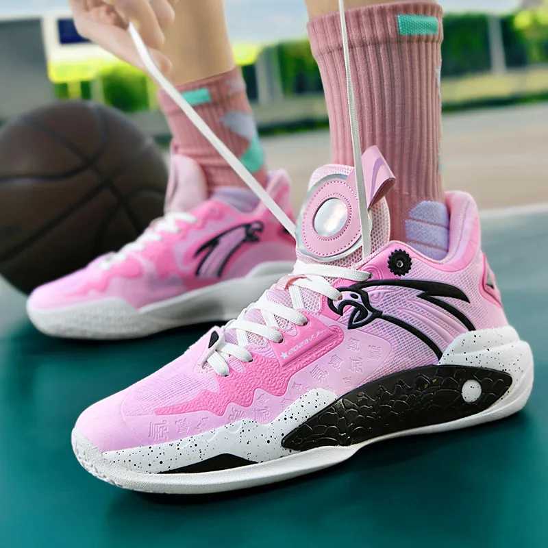 Unisex shiny pink womens professional basketball shoes mesh mens basketball shoes anti slip platform sports shoes M250327