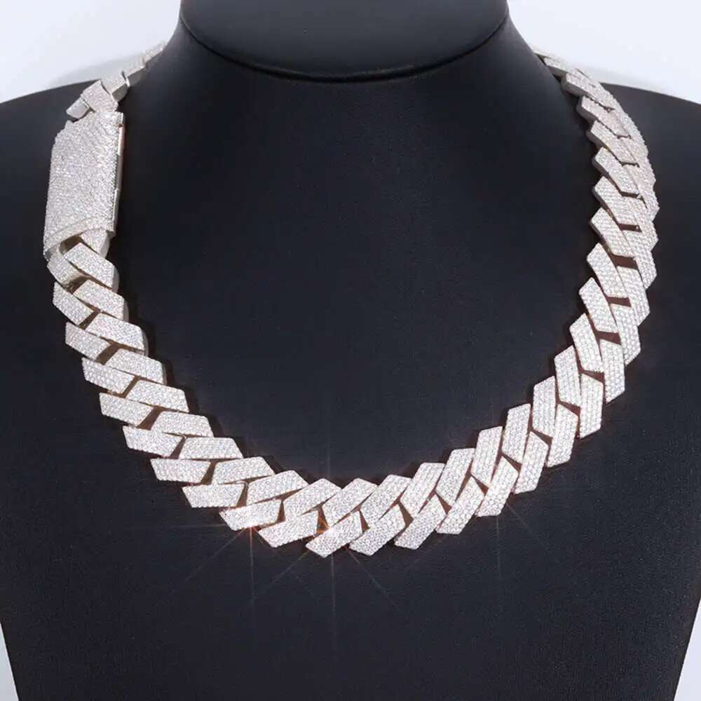 Popular Heavy Cuban Chain 3 Rows 16mm 20mm Width 925 Sterling Silver Moissanite Hip Hop Necklace Cuban Link Chain Bracelet