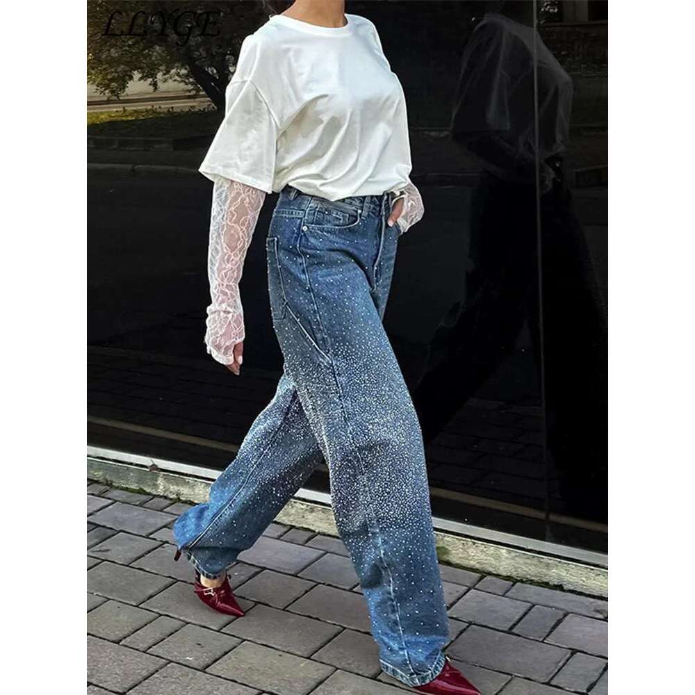 Women's Wear Street Women's Rhie Jeans Vintage Washed Pockets Wide Leg Denim Pants 2025 Spring Lady Y2k Baggy All-Match Trousers