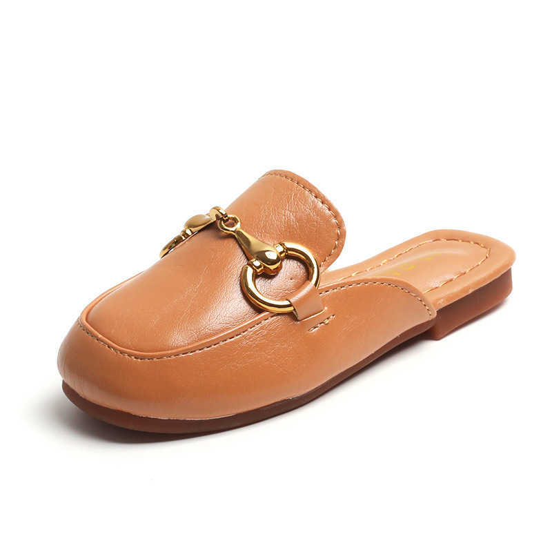 Slipper Girls Soft Bottom Baotou Half Slippers 2024 Spring New Flat Bottom Half Support Single Shoes Versatile Childrens Outerwear Cool Slippers S2532
