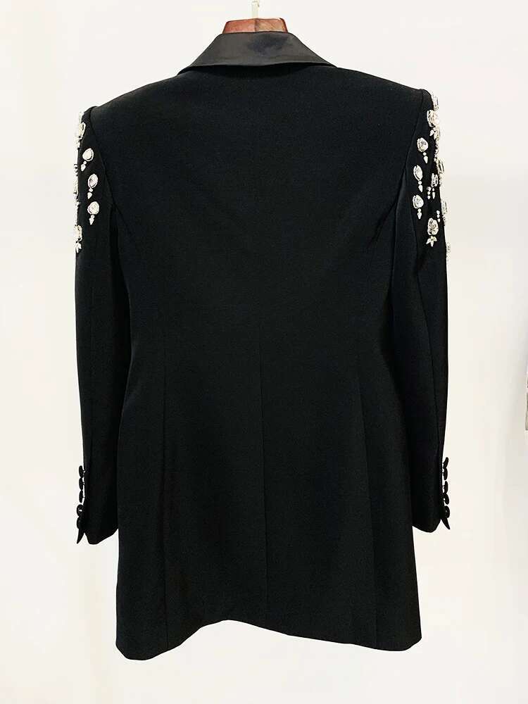 HIGH STREET Newest 2024 Designer Jacket Women's Double Breasted Rhie Dias Beaded Long Blazer Dress