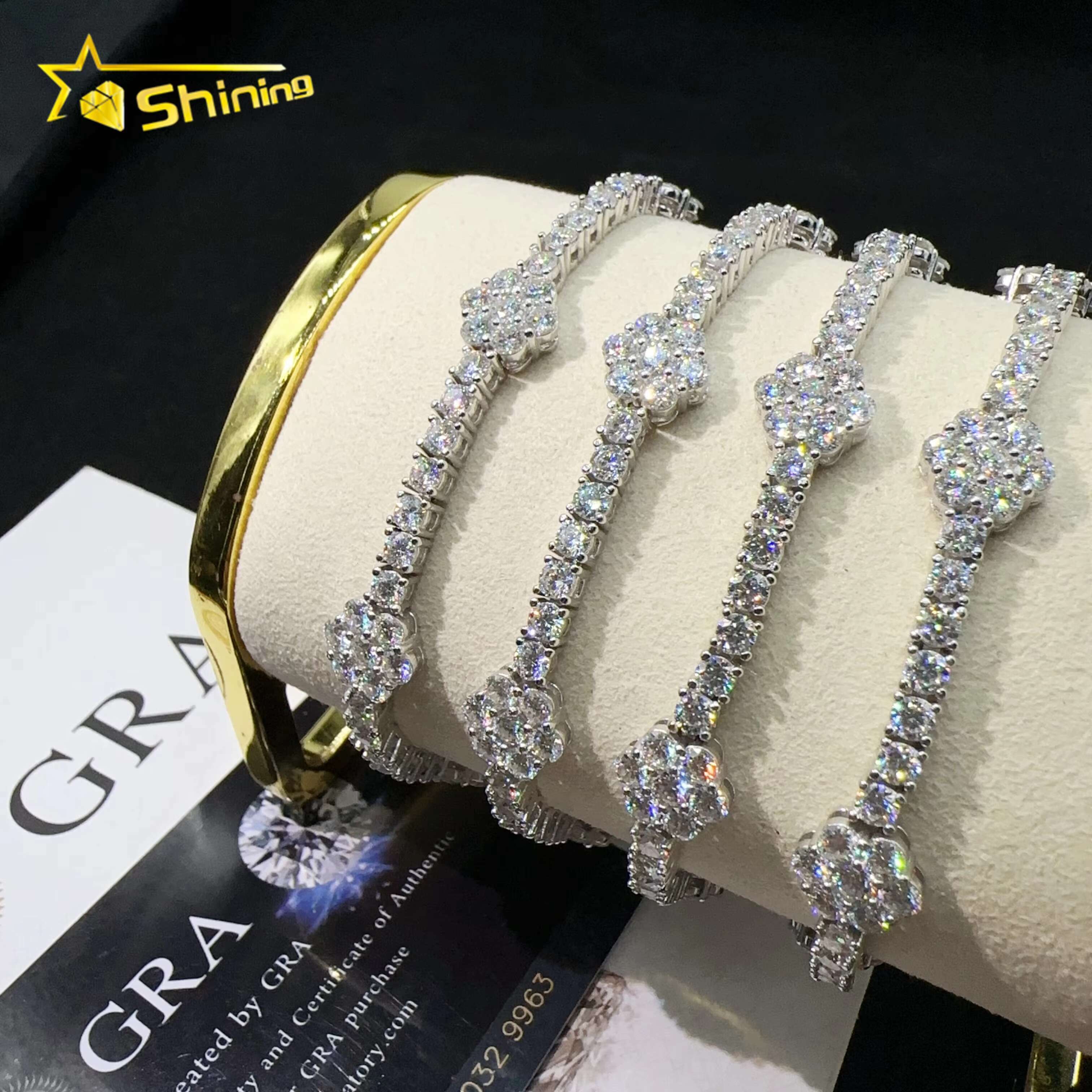 Wholesale Price Tennis Flower Bracelet Silver 925 Lab Diamond Vvs Moissanite Hip Hop Iced Out Jewelry Tennis Chain Bracelet