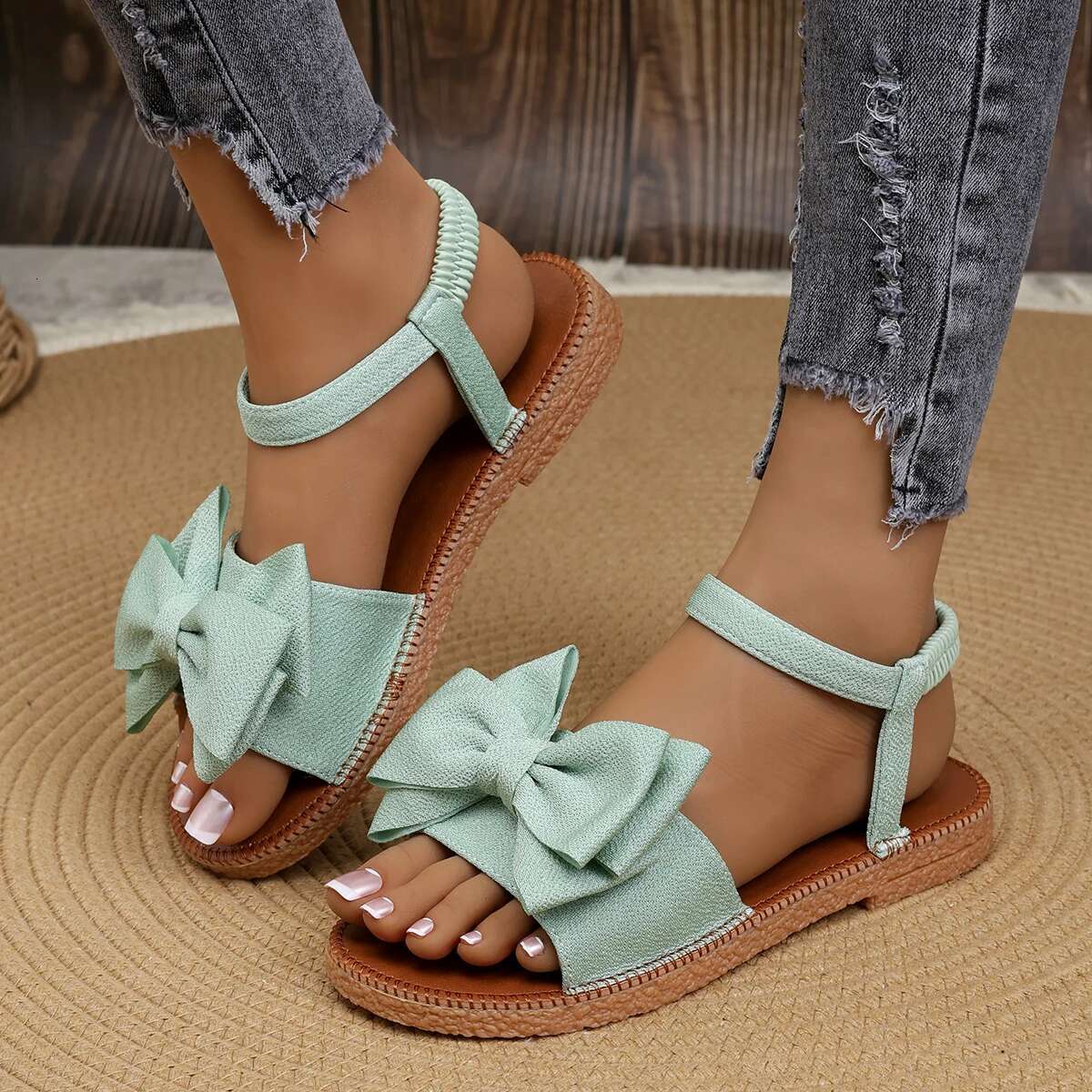 2025XJ Summer New Lightweight Sandals Beach Leisure Designer Fashion Slippers Outdoor Bow Flat Shoes Home Slippers Women's