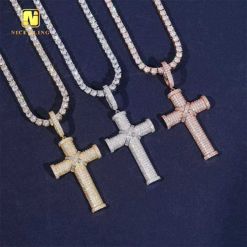 925 Sterling Silver Custom Cross Fine Hip Hop Moissanite Jewelry Pendant Iced Out Charm VVS Moissanite Diamond Pendant Necklace