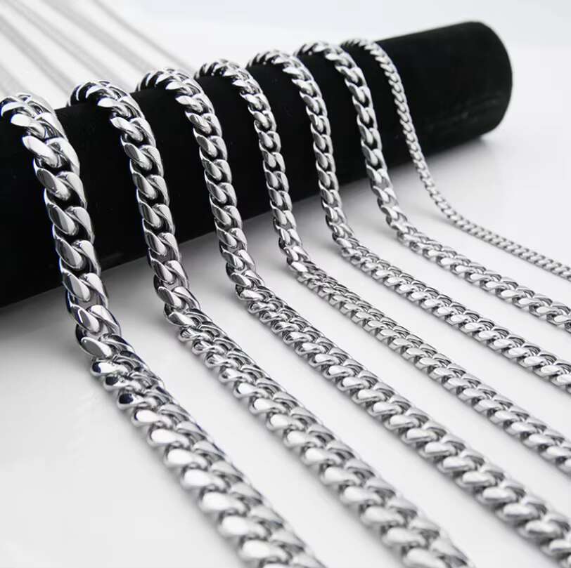 Premium Cuban 6mm 8mm 12mm 18mm 18inch 20inch 24inches Stainless Steel Miami Gold Sier Color Cuban Link Chain Necklace Free door-to-door delivery