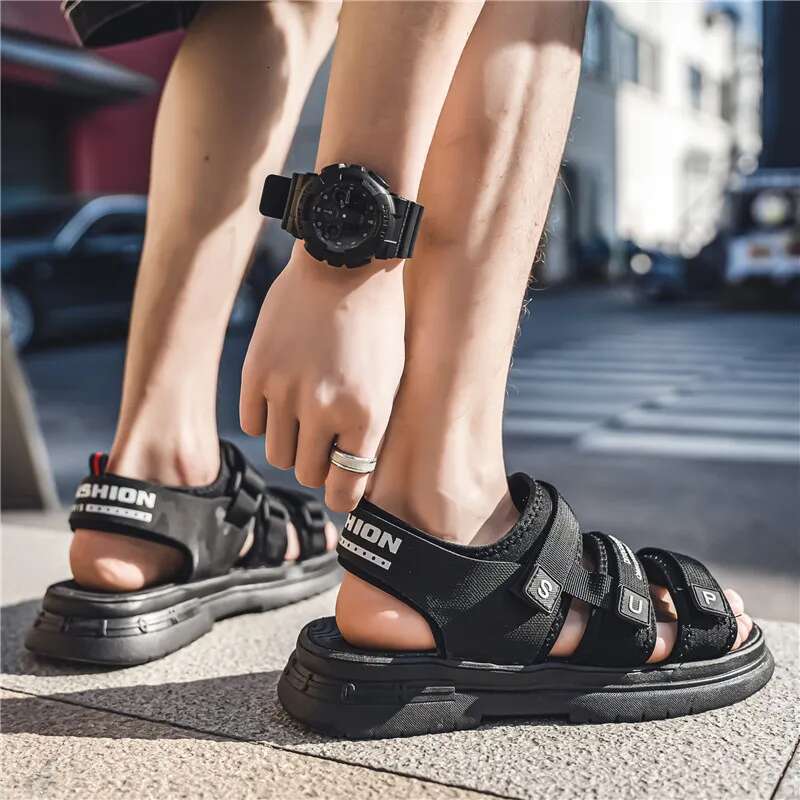 Men's Summer Outdoor Lightweight Breathable Casual Non Slip Sports Roman Sandals Trendy Driving Beach Slippers