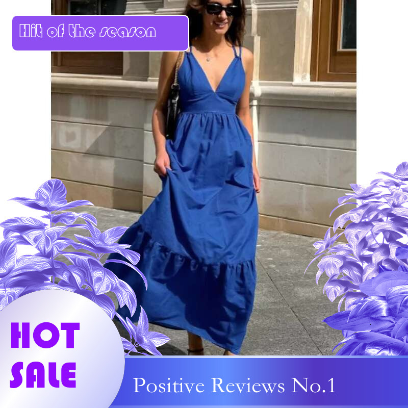 Dongdumaoyi Lente Zomer Nieuwe V Hals Backless Spaghetti Casual A Lijn Damesmode Jurk