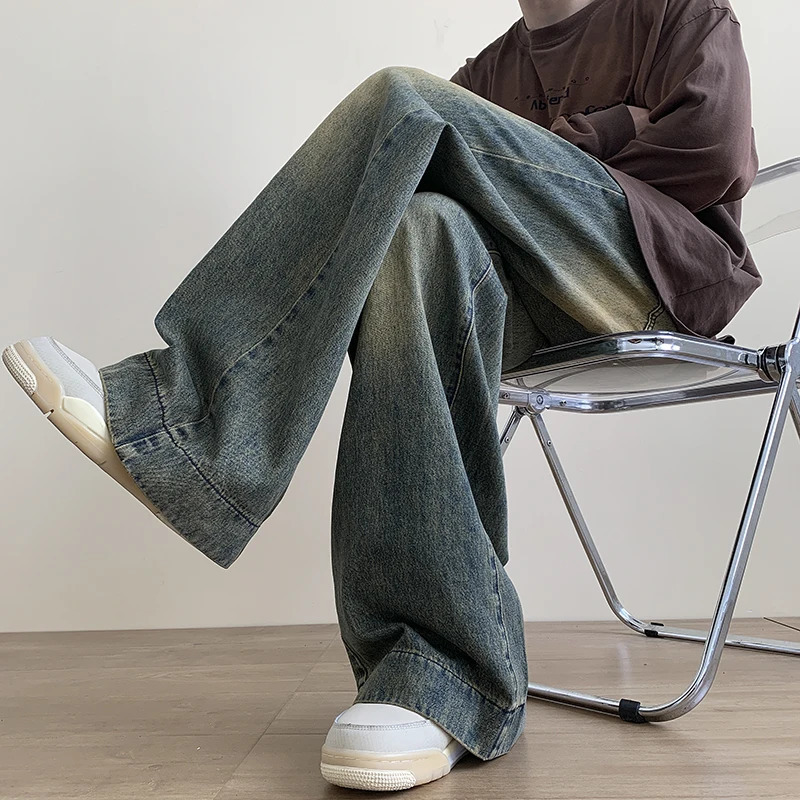 Distressed Vintage Blue Jeans Pants Men Wide-leg Denim Trousers Male Oversize Streetwear Fashion Casual Baggy Straight Jeans 250317