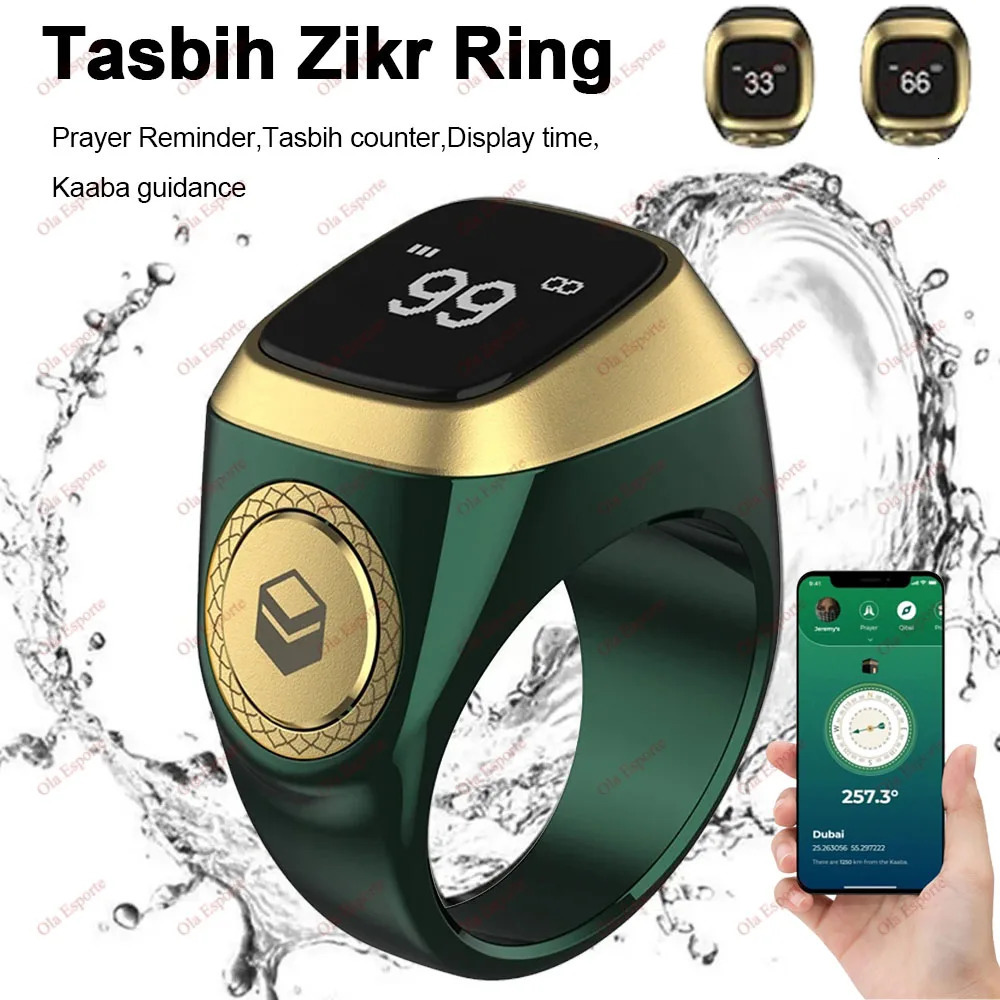 Qibla Smart Tasbih Tally Counter for Muslims Zikr Ring Digital Tasbeeh 5 Prayer Time Vibration Reminder Waterproof Qibla Subhah 250322