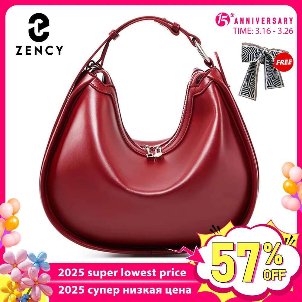 Zency Premium Genuine Leather Women's Handbag Hobo Large Capacity Fashion Shoulder Bag For Wife Lover Girl Gift