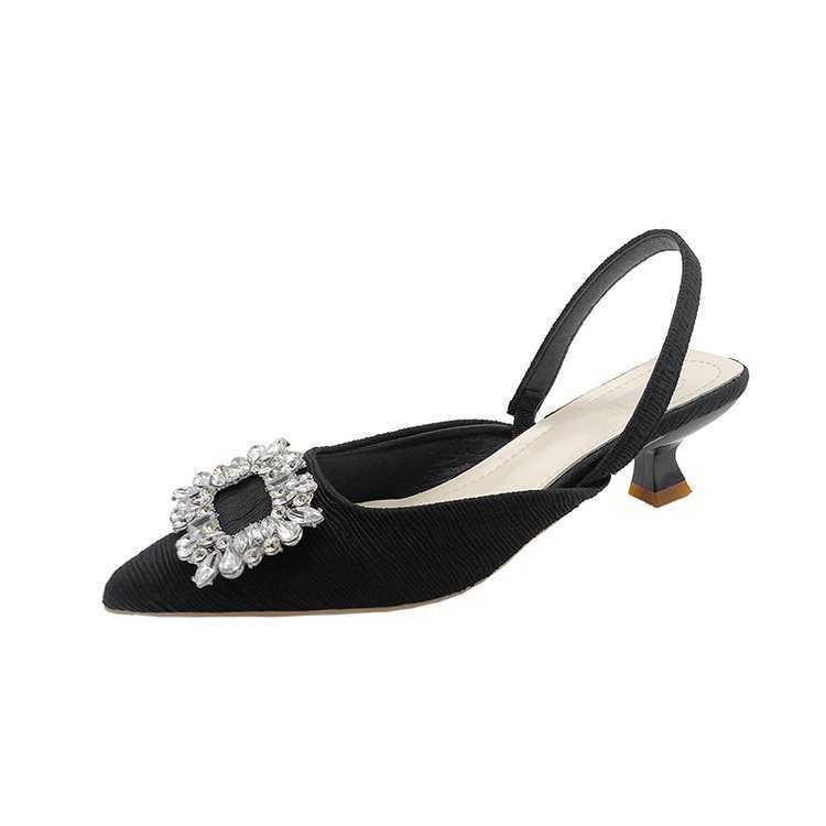 Sandals Womens New Fairy French Gentle Water Diamond Pointed Rear Tripping Strap Thick Follow Up Shoes