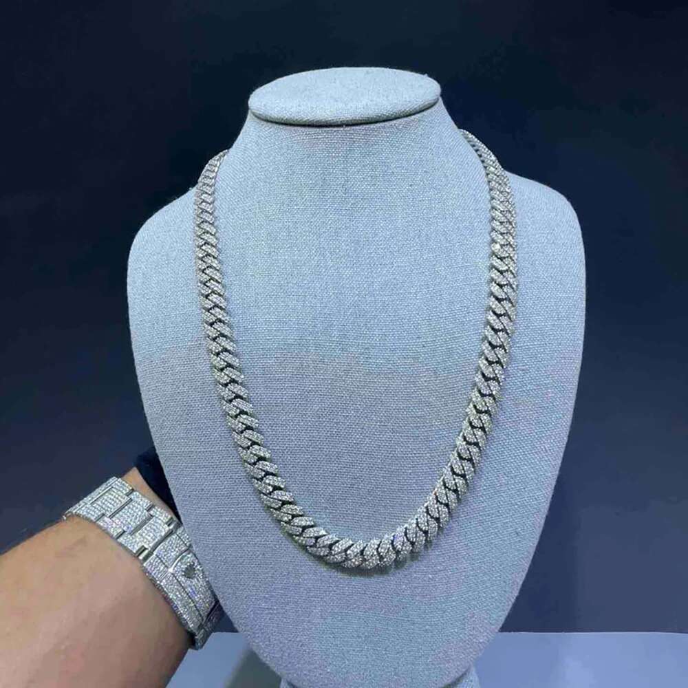 NY Top Quality S925 Silver Moissanite Cuban Chain 8/10/15MM Sterling Silver VVS Moissanite Cuban Necklace Hip Hop Jewelry