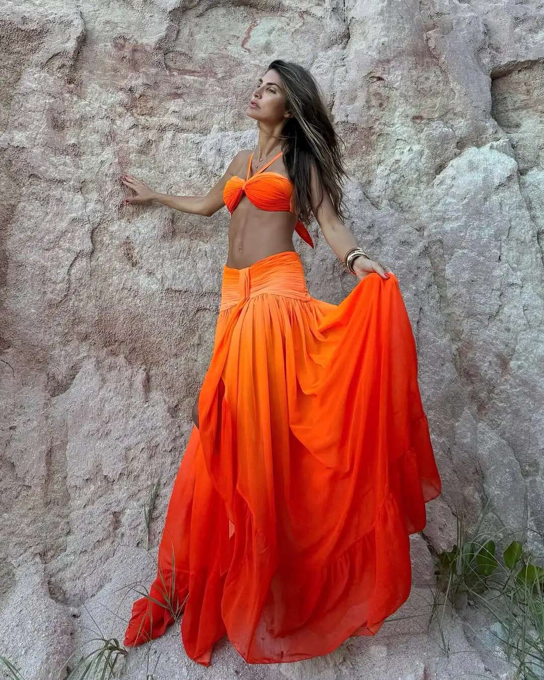2025 New Gradient 3 Piece Sexy Women Swimsuit Swimwear Female Skirt Bikini Set Thong Biquini Bathing Swimming Suit
