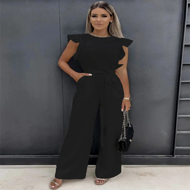 4 Summer European and American jumpsuit womens casual pants with ruffled edges 250326