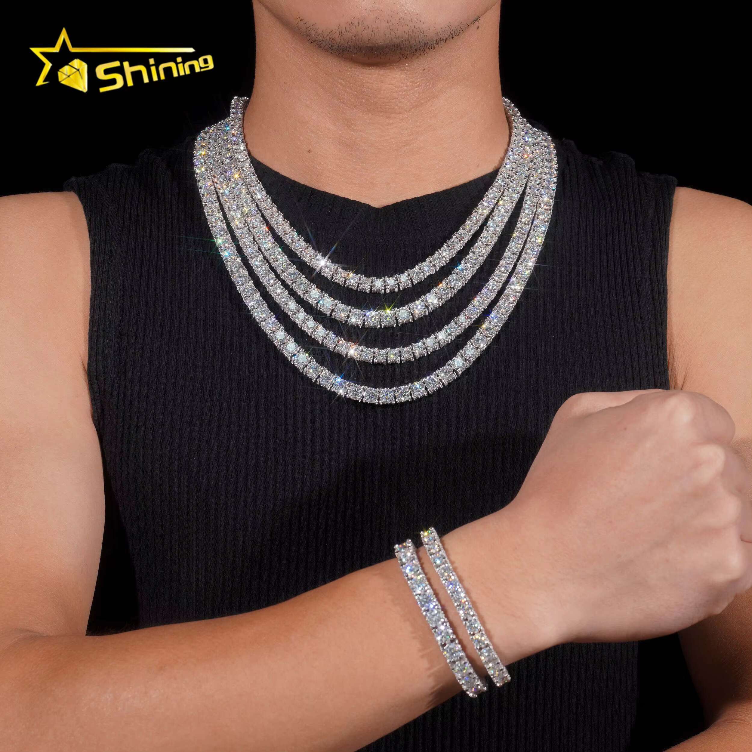 Hip Hop Luxury Classic Necklace 925 Silver 5mm 6.5mm Iced Out D Color VVS Moissanite Tennis Chain