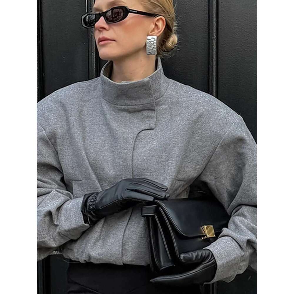 Women's Coat Fashion Stand Collar Women's Woolen Short Coats Casual Single Breasted Long Sleeve Coat Female Autumn New Commuter Outwears