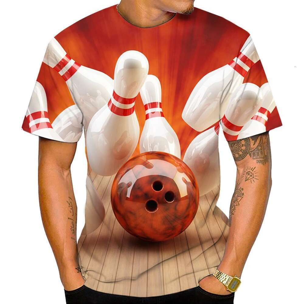 Summer fashion trend men s fun and innovative T shirt D bowling print pattern casual neutral round neck comfortable top