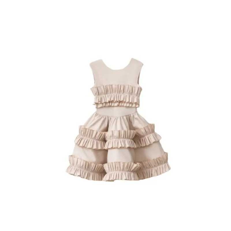Spring and summer 2025 girls dress linen weight loss backless cake lace childrens dress palace dress sleeveless childrens dress W250326