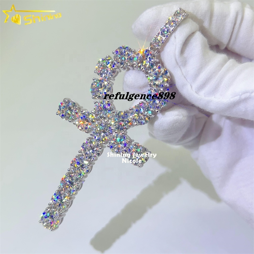High Quality Bling Mens Silver 925 Big Custom D VVS Diamond Moissanite Cross Pendant