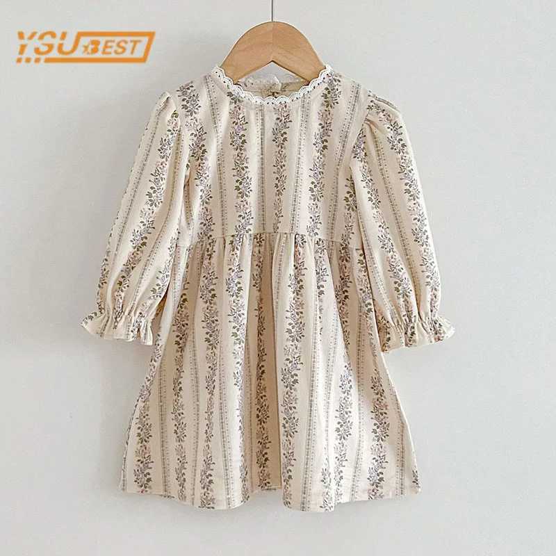 Spring childrens baby girl long sleeved floral printed princess dress Autumn new baby dress Childrens dress W250326