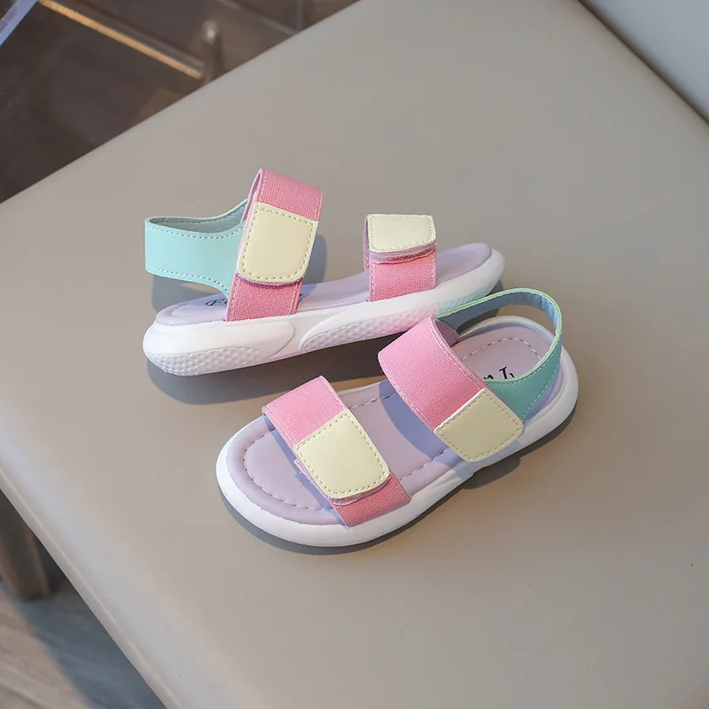 Girls Sandals Summer Kids Beach Shoes For Girl Soft Patchwork Cute Pink Color Girls Sport Open-toed Sandals Size 26-36 250326