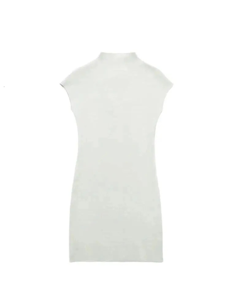 TRZA Women Fashion Stretch Knit Mini Dress Vintage High Neck Sleeveless Female Dresses Womens Dresses 250322