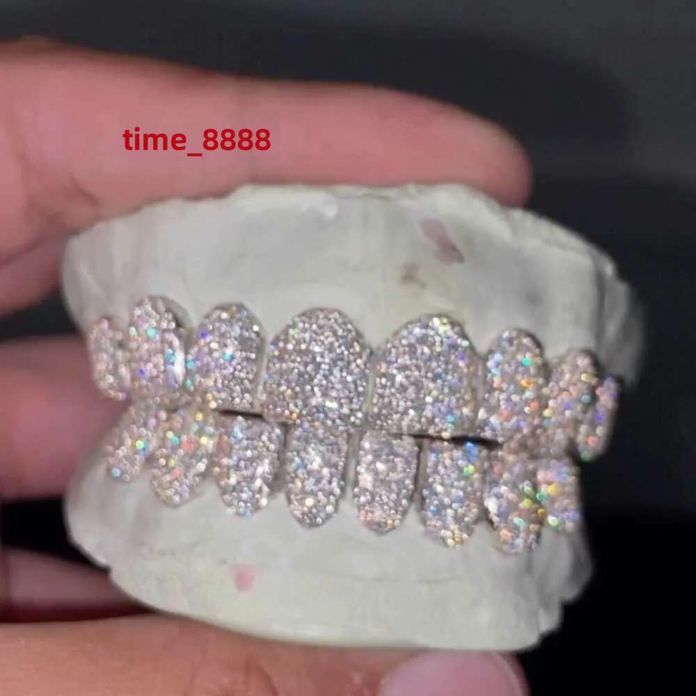 Iced Out Hip Hop Grillz Dia Teeth Rappers 8 Top 8 Bottom Gold Plated Sterg Sliver Custom Vvs Moissanite Grillz