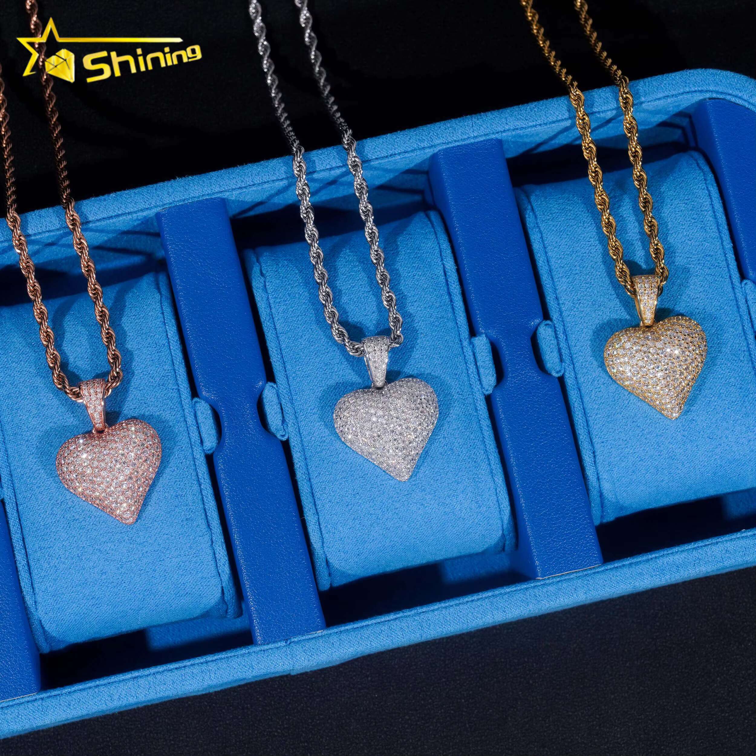 Moissanite Heart Shape Small Pendant 925 Sterling Silver Gold Plated Fully Moissnaite Charm Pendant Ready to Ship