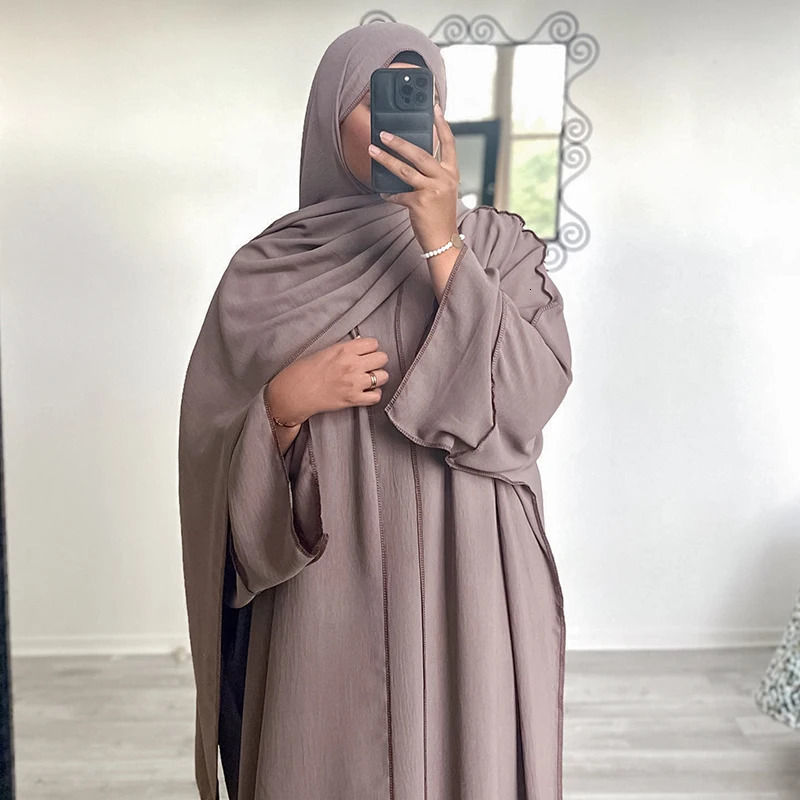 Three piece Abaya set no headscarf shoulder strap jazz crepe kimono sleeveless dress EID Ramadan Muslim womens Islamic clothing 250326