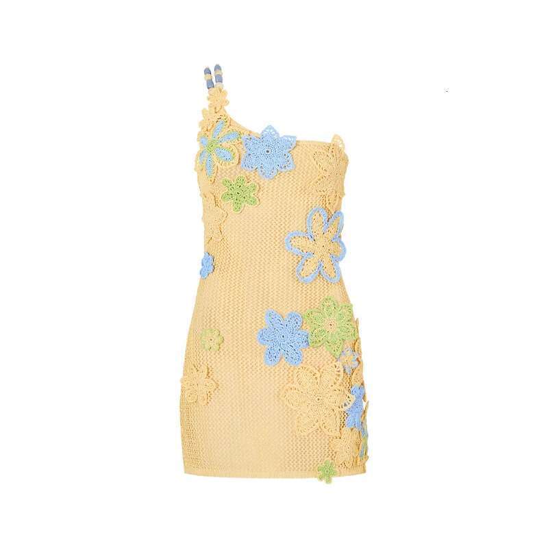 Crochet Knitted Colorful wers Embroidery Mini Dress Women Hollow Out Strap Backless Sleeveless Dresses Street Vacation Party