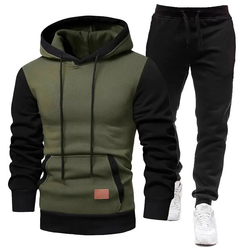 SpringSummer Mens Sportswear Wool Lined Hooded SweatshirtSweatpants 2 sets Leather Label ed Wear 250327