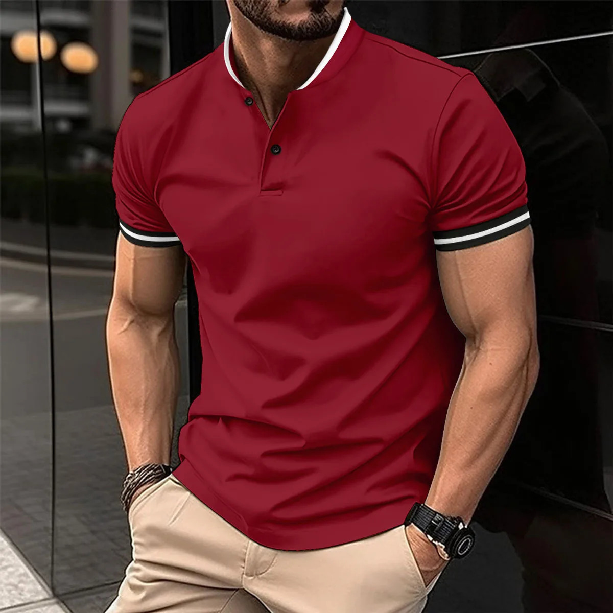 Solid color mens polo shirt top Tshirt summer short sleeved fashionable comfortable breathable 250327