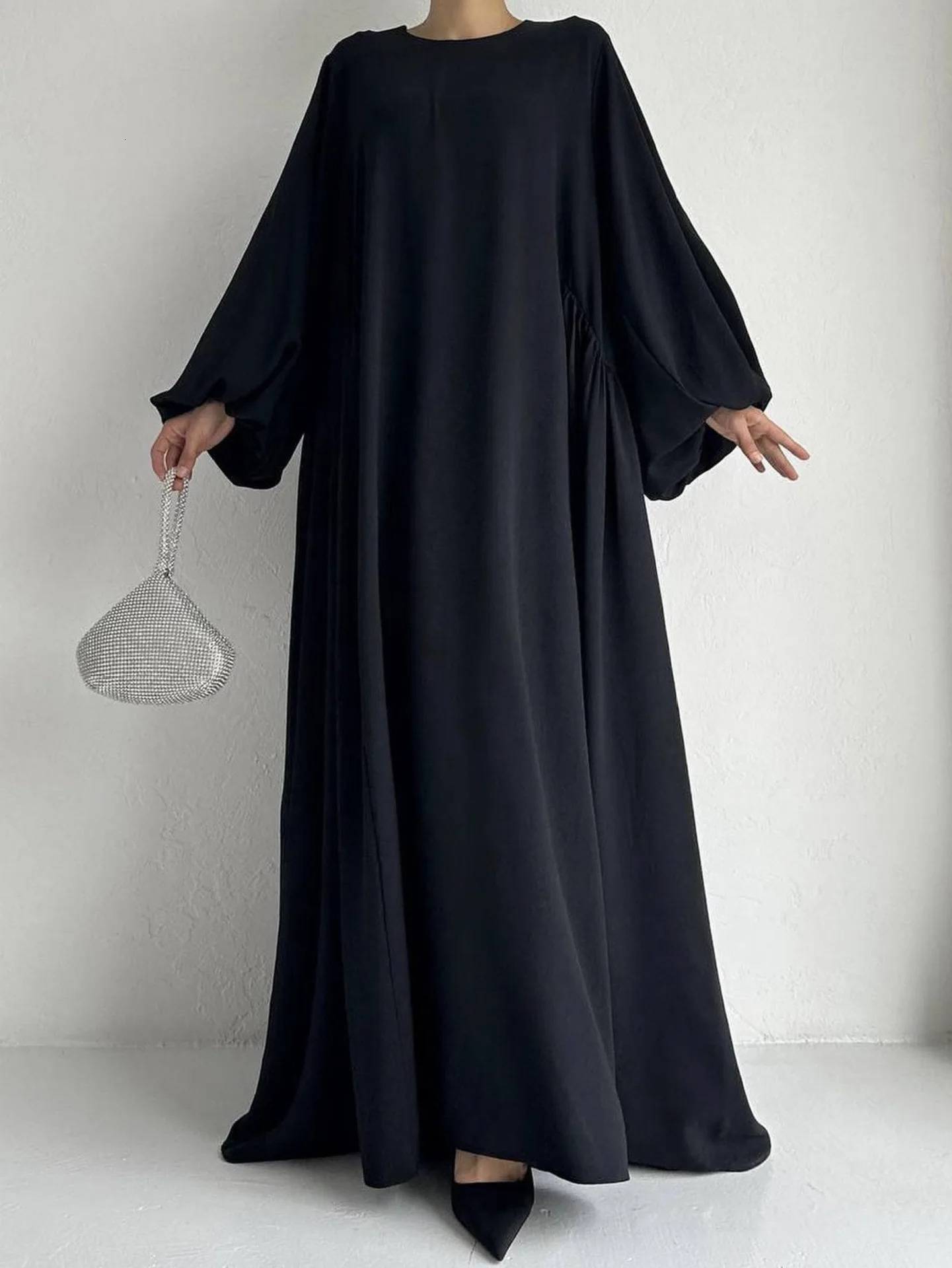 Womens Muslim Dress Simple Solid Abaya Ramadan Elegant Casual Flat Long Humility 250326