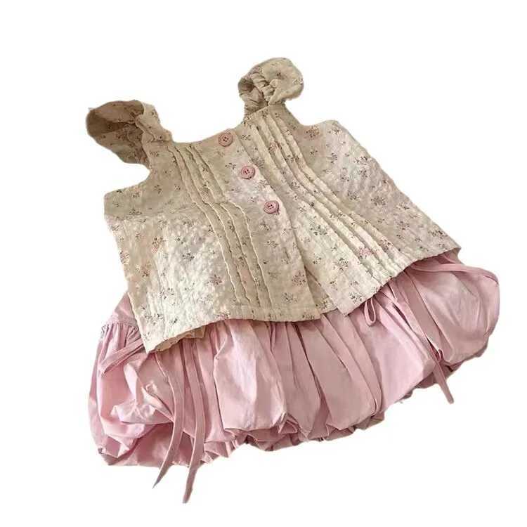 Girls Summer Clothing Set 2025 New Childrens Fashion Flower Printed Tank Top+Girls Shorts Baby Fashion Two Piece SetT250327