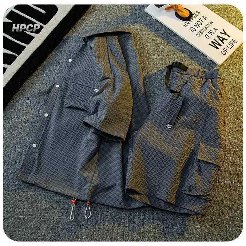 Texture ice silk workwear mens short sleeved shirt and short sleeved two-piece set summer cool quick drying loose topXJ250326