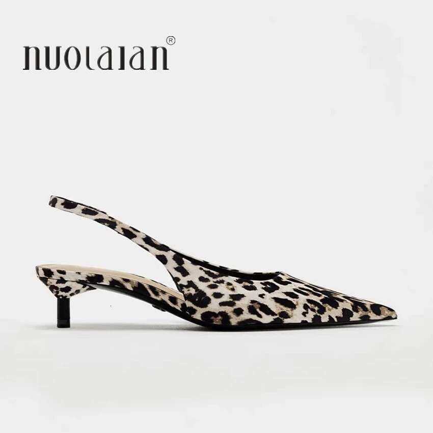 Leopard Print Women Vintage Design Elegant Low Heels Sandals Sgbacks Sexy Shallow Party Office Lady Shoes