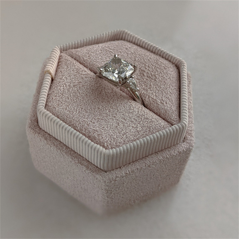 Jewelry Womens Gold Ring 3.0 Carat Cushion Cut Lab Grown Diamond Wite Two Pear Side Stones Engagement Ring 14K Solid Gold Wedding Ring For Women