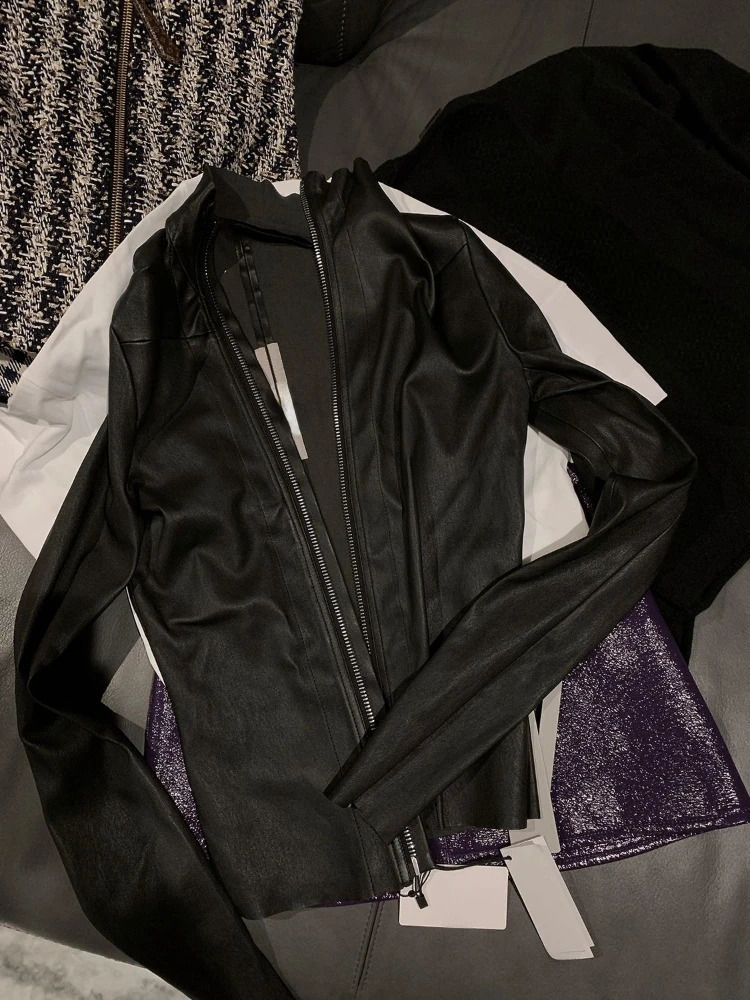 Streetwear Solid Womens PU Jacket Y2k Aesthetic Zipper Ultra Thin Suitable for Cutting Elastic Jacket Harajuku Casual Black Punk Mujer Chaqueta 250322