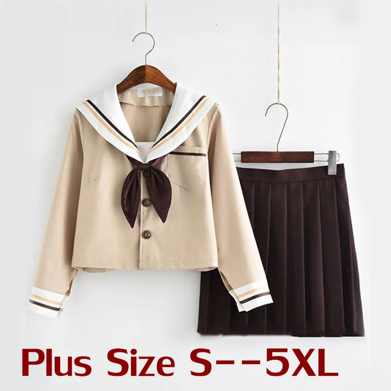 Girls High School Uniform Japanese JK Set Preparatory Style Sailor Short Top Folded ALine Skiing 5XL 250326