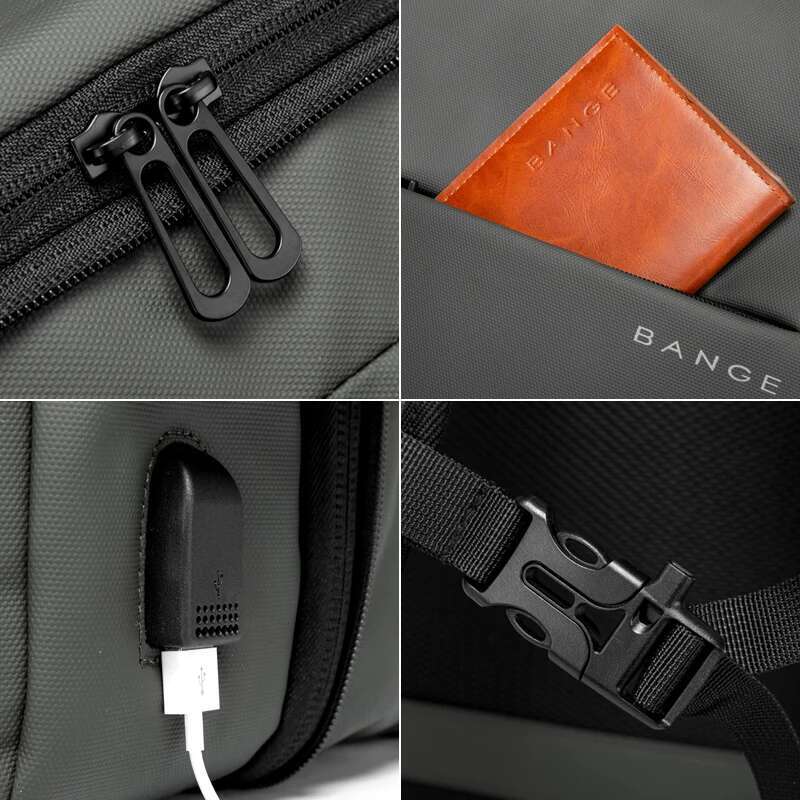 BANGE Aesthetic Men Business School Expandable USB Bag, Large Capacity 17.3 Laptop Waterproof Fashion Travel Backpack