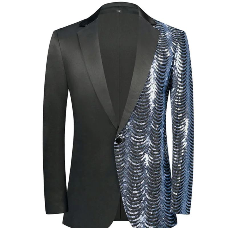Wxw4142 Spring and Autumn Splicing Colorful Glitter Jacket Mens Coat Party Evening Dress S3XL 250326