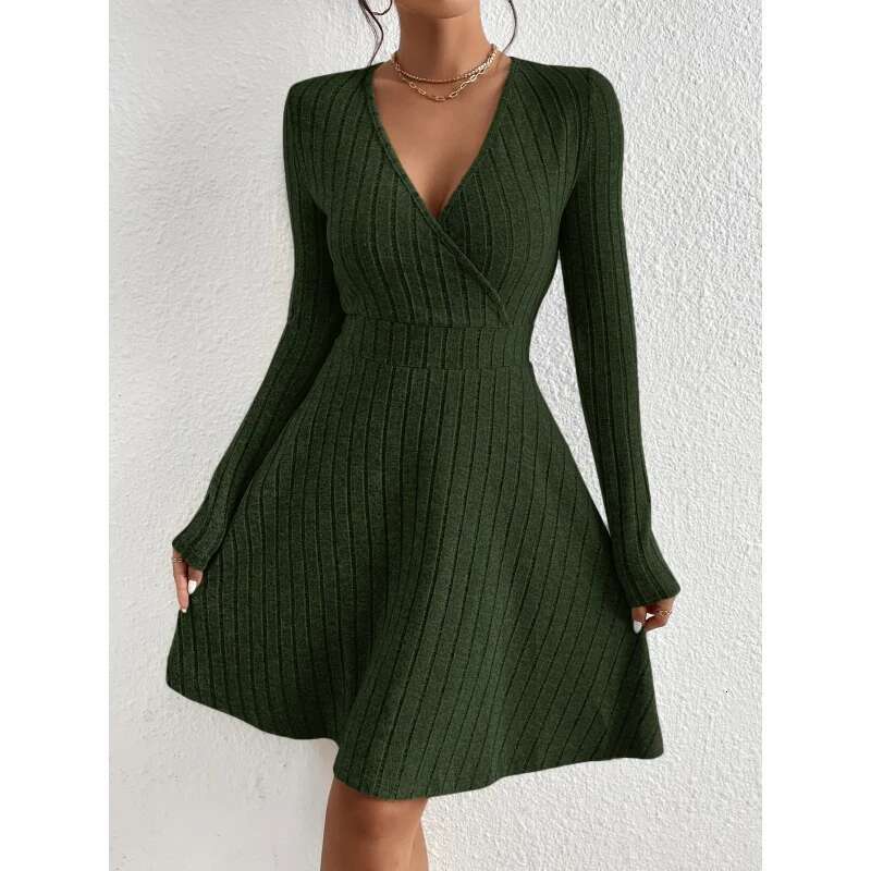 Dongdumaoyi Dames Sexyvwaist Cinching Hot Selling Stof Geribbelde Geborstelde Jurk Met Lange Mouwen C