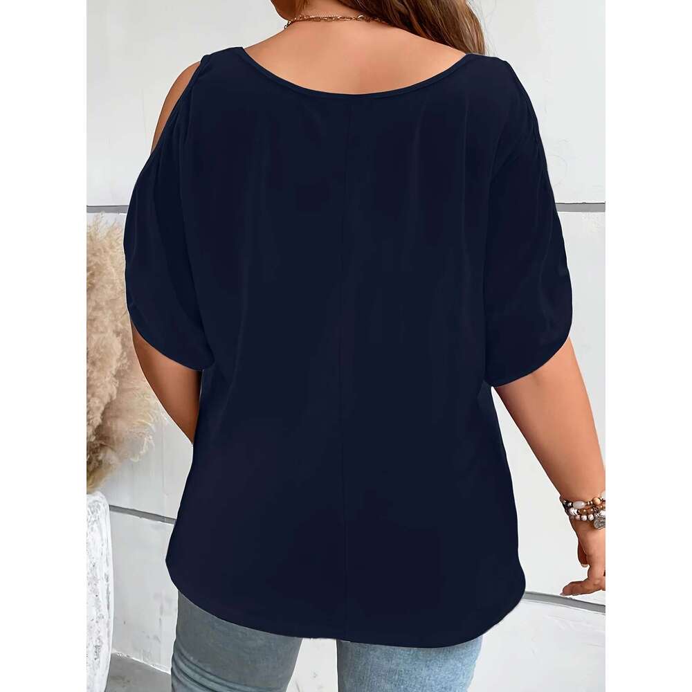 Large size women's off shoulder T-shirt, casual summer top, loose fit, fashionable cut
