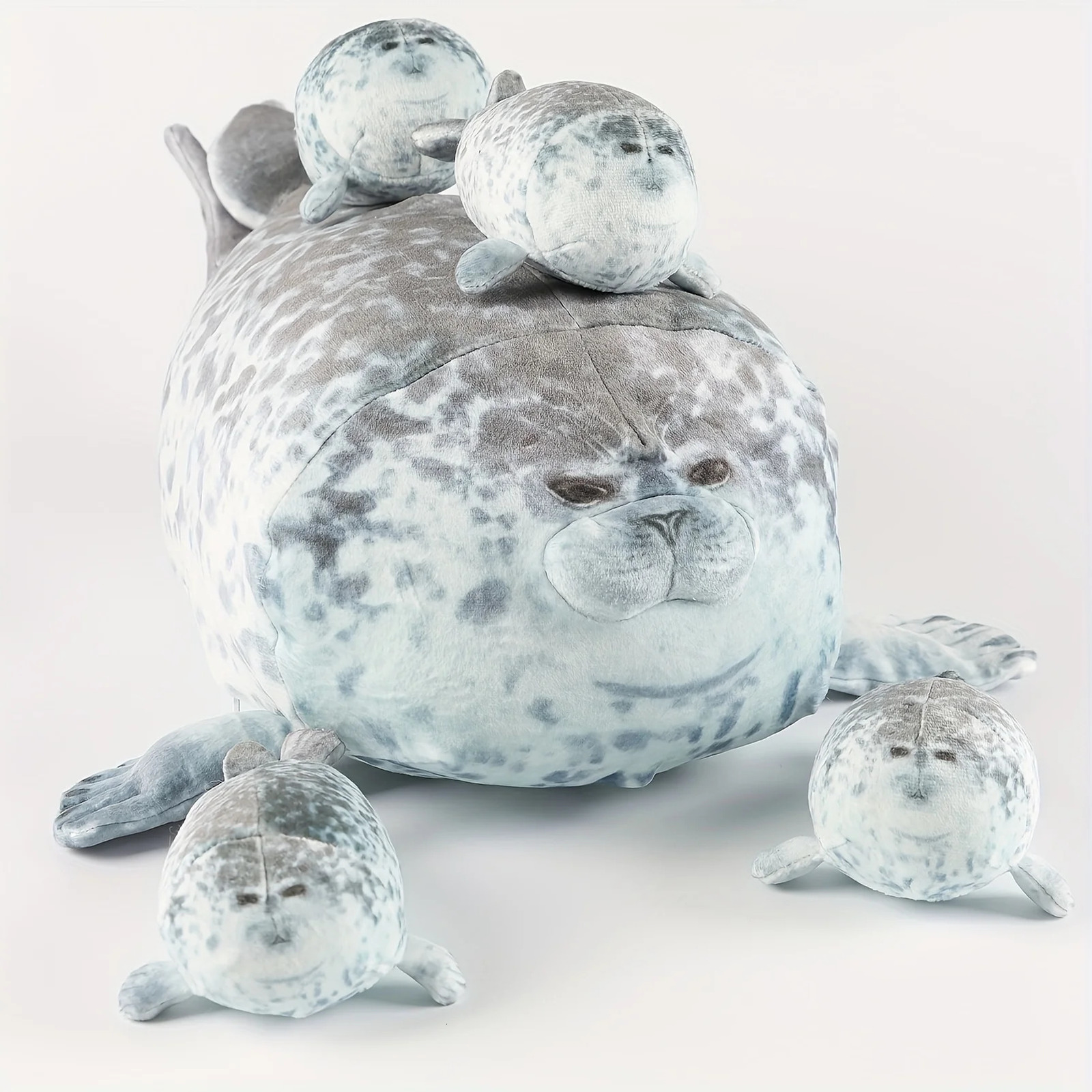 40cm Plush Blob Seal Pillow Mother with Four Kids Seal Chubby 3D Novelty Sea Lion Doll Stuffed Toy Pillow Gifts for Kids Girls 250326