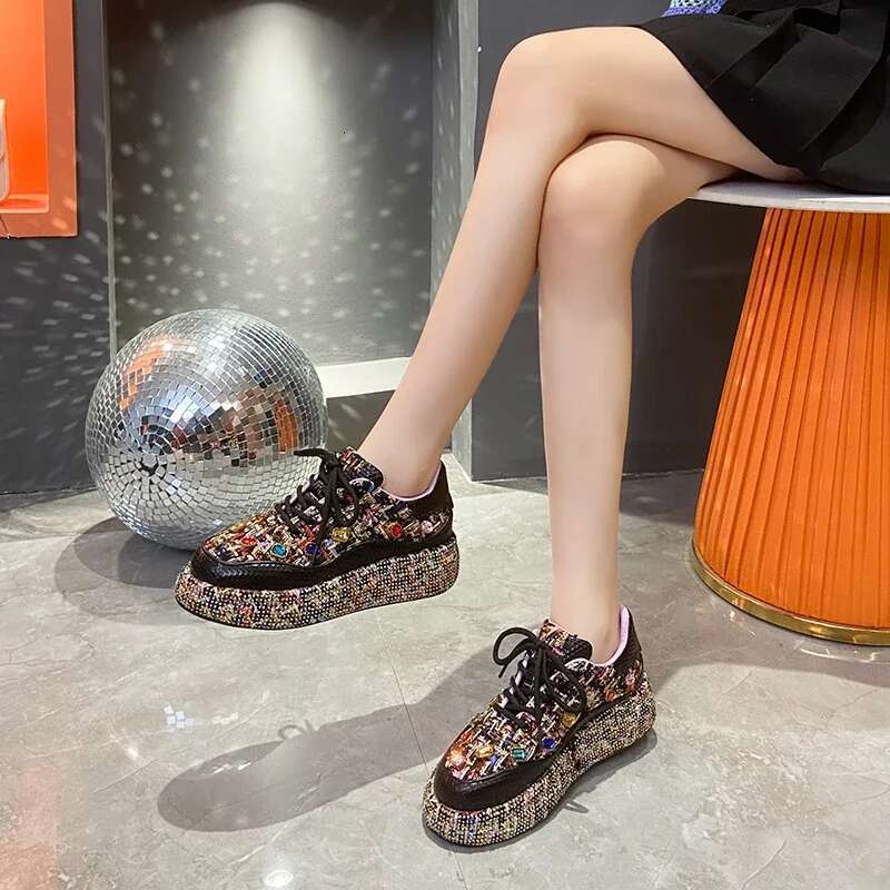 Designer Shoes Light Luxury Women's Sports Shoes 2025 Spring Festival Shining Rhies Women's Vulcanize Fashion Autmn Platform Casual Shoes Wo