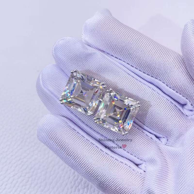 Men Fashion 15MM Asscher Cut VVS Moissanite Diamond Stud Earrings Screw Back